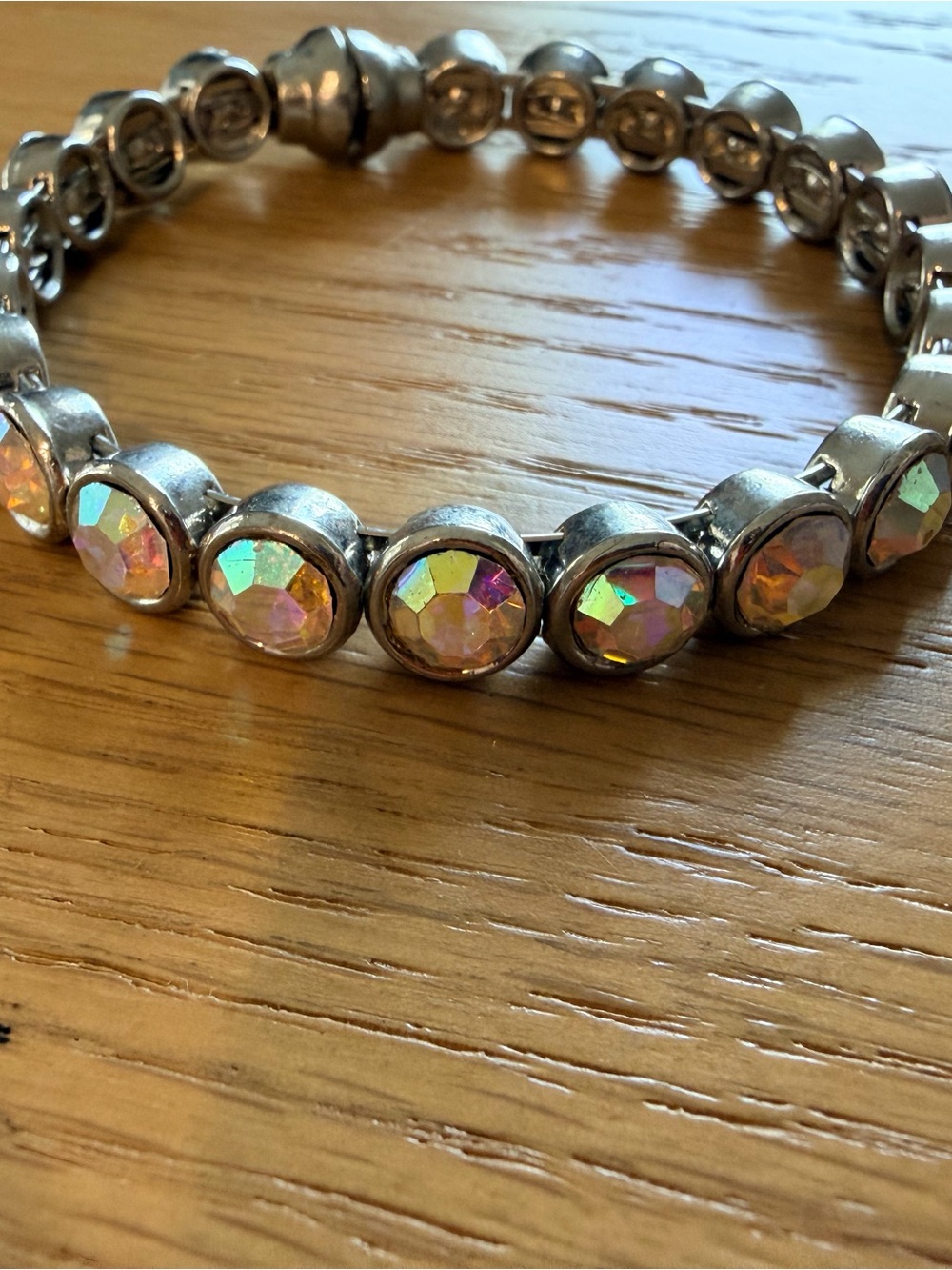 Iridescent Crystal Stretch Bracelet in Silver
